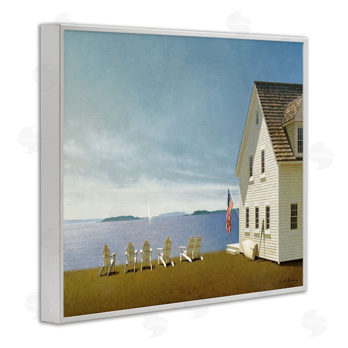 Cape House on Coastal Edge White Frame Print Wall Art, Home Decor by Zhen-Huan Lu