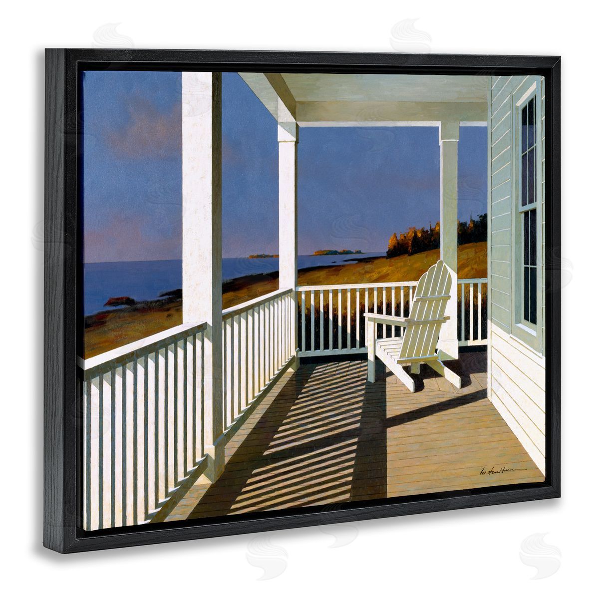 Cottage Porch with Beach Chair Black Floating Frame Canvas Wall Art, Home Decor by Zhen-Huan Lu
