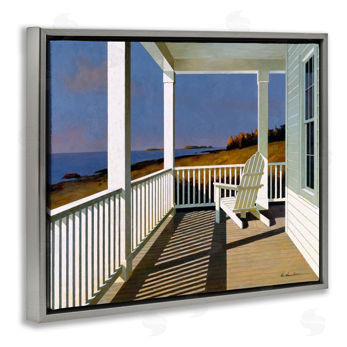 Cottage Porch with Beach Chair Grey Floating Frame Canvas Wall Art, Home Decor by Zhen-Huan Lu
