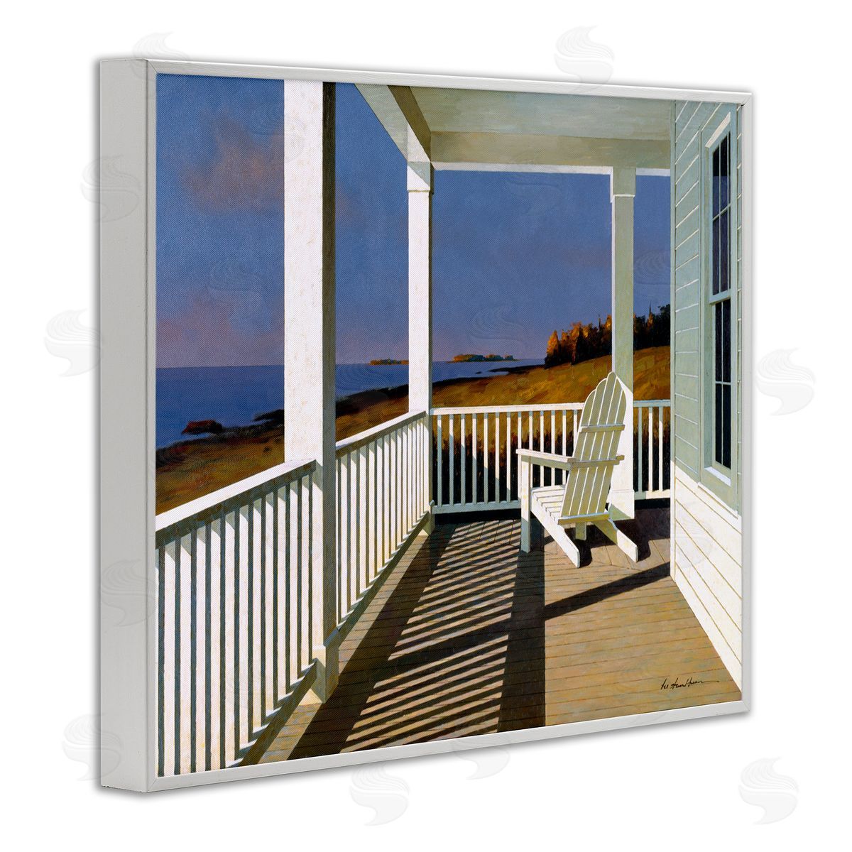 Cottage Porch with Beach Chair White Frame Print Wall Art, Home Decor by Zhen-Huan Lu