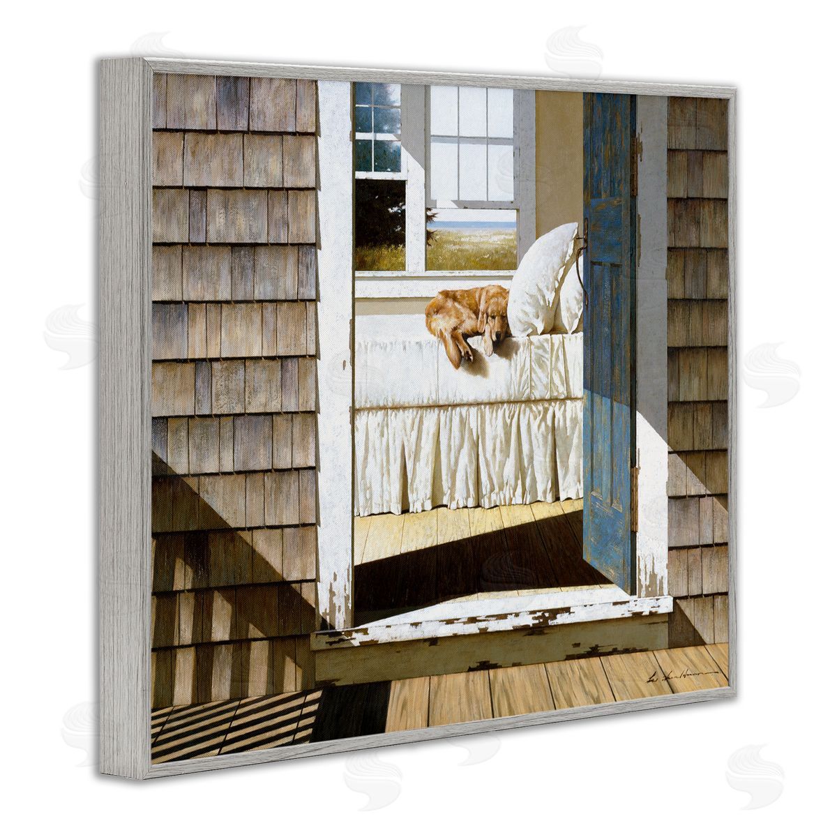 Dog Nap at Cape House Grey Frame Print Wall Art, Home Decor by Zhen-Huan Lu