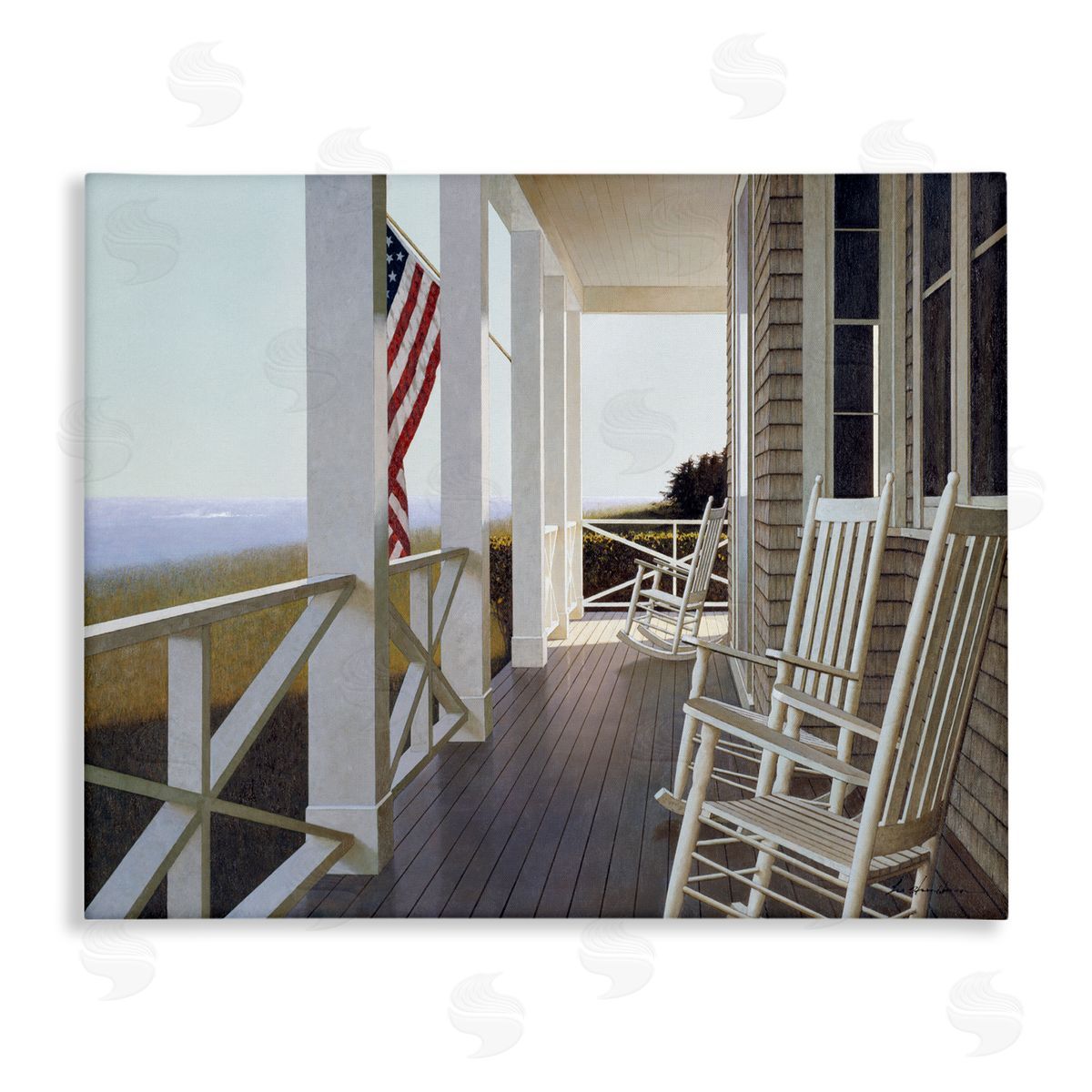 Rocking Chairs on Cape Porch Canvas Wall Art, Home Decor by Zhen-Huan Lu