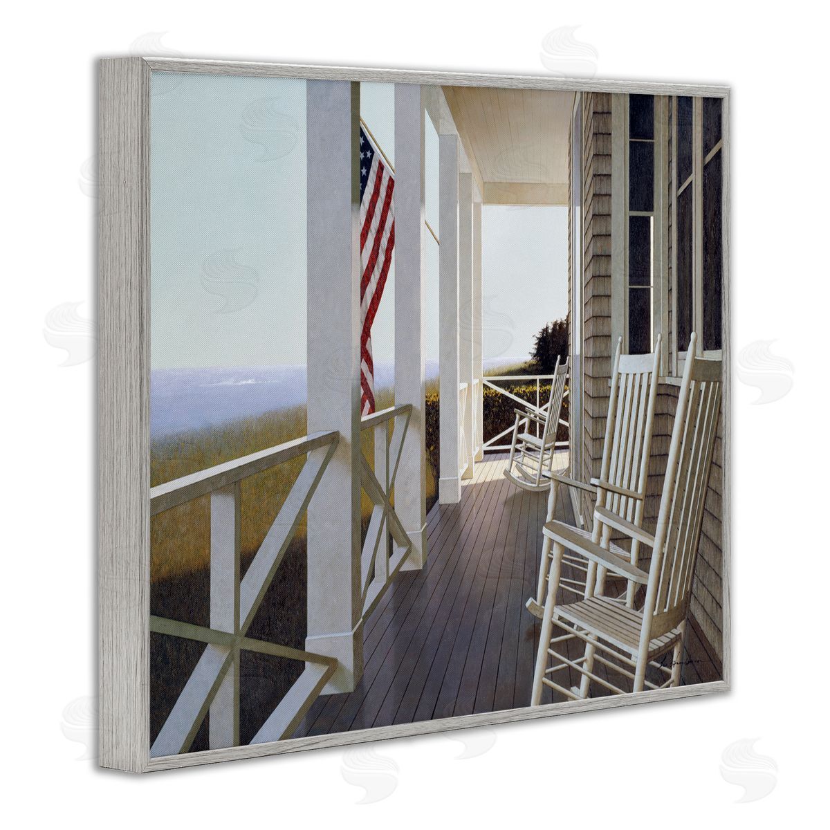 Rocking Chairs on Cape Porch Grey Frame Print Wall Art, Home Decor by Zhen-Huan Lu