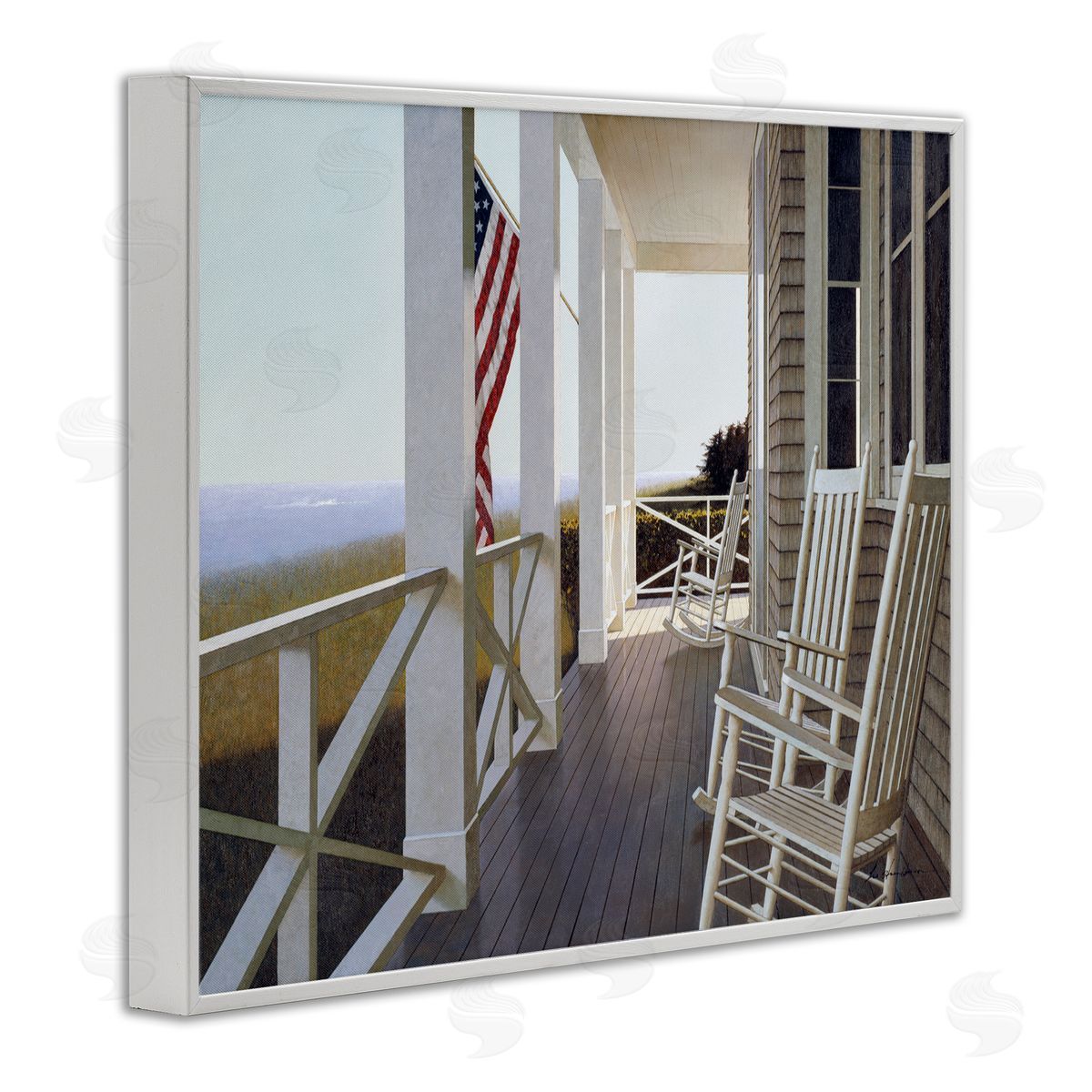 Rocking Chairs on Cape Porch White Frame Print Wall Art, Home Decor by Zhen-Huan Lu