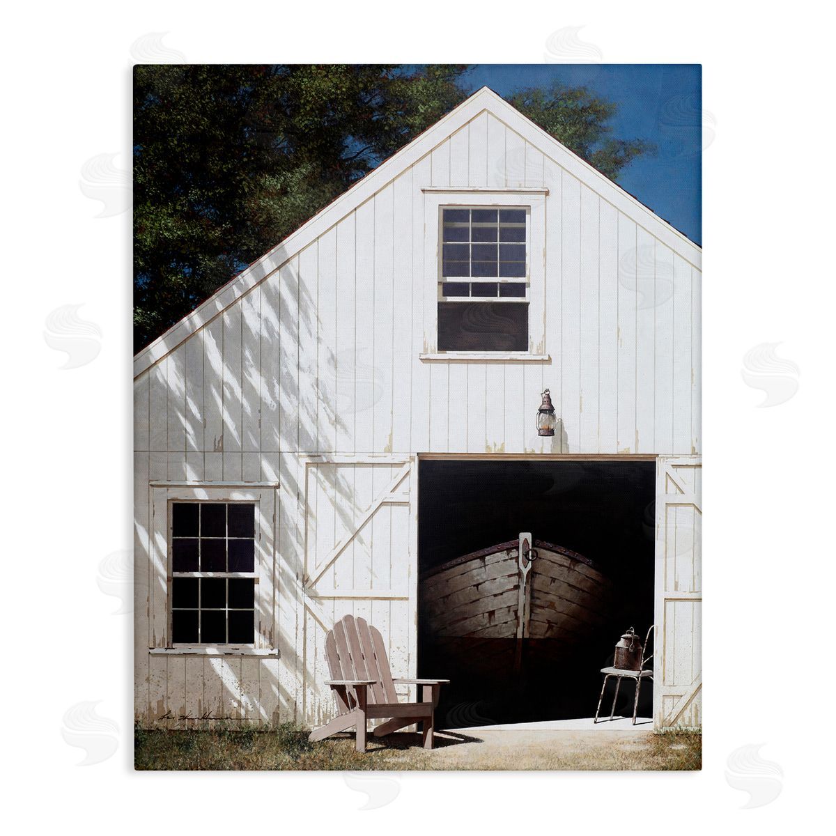 Boat Behind Barn Door Canvas Wall Art, Home Decor by Zhen-Huan Lu