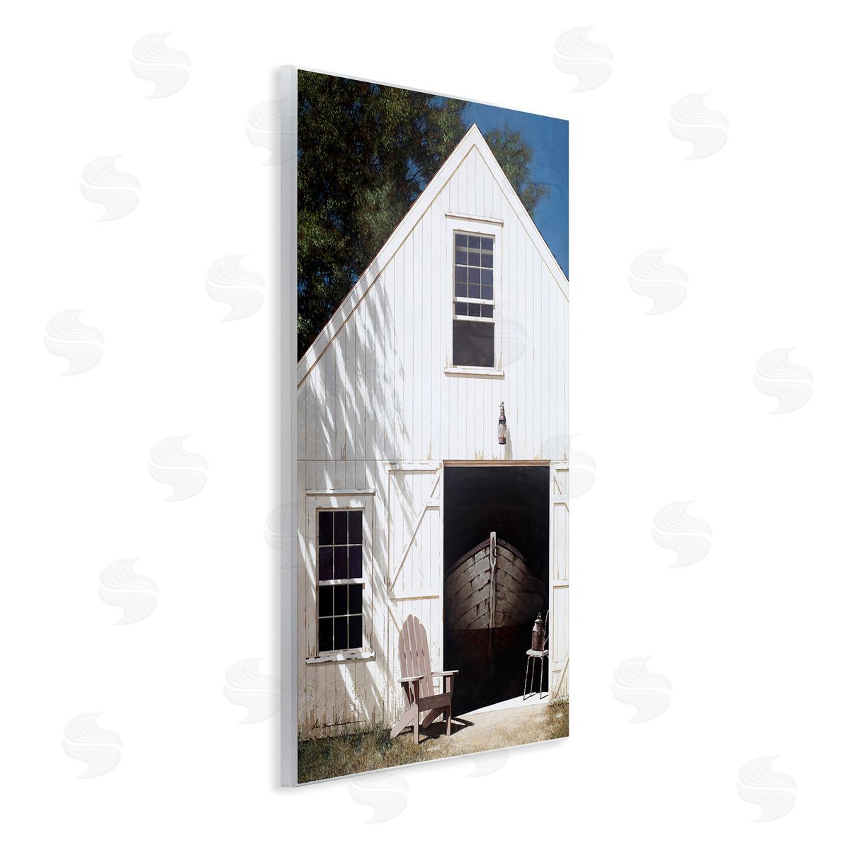Boat Behind Barn Door Wood Plaque Wall Art, Home Decor by Zhen-Huan Lu