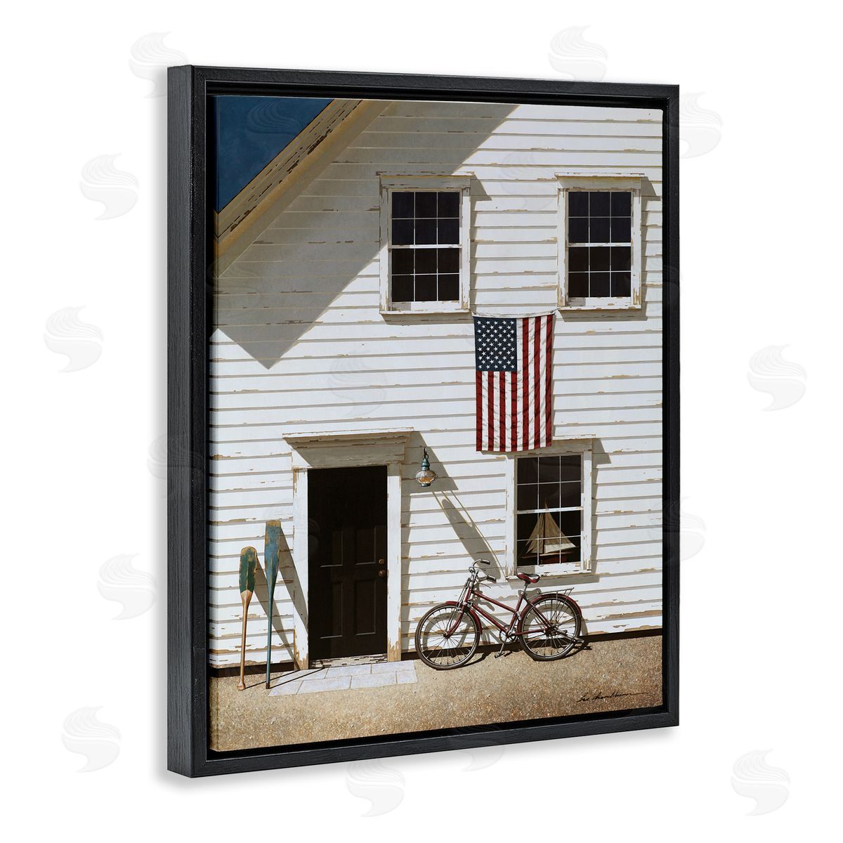Americana Cape House Entrance Black Floating Frame Canvas Wall Art, Home Decor by Zhen-Huan Lu