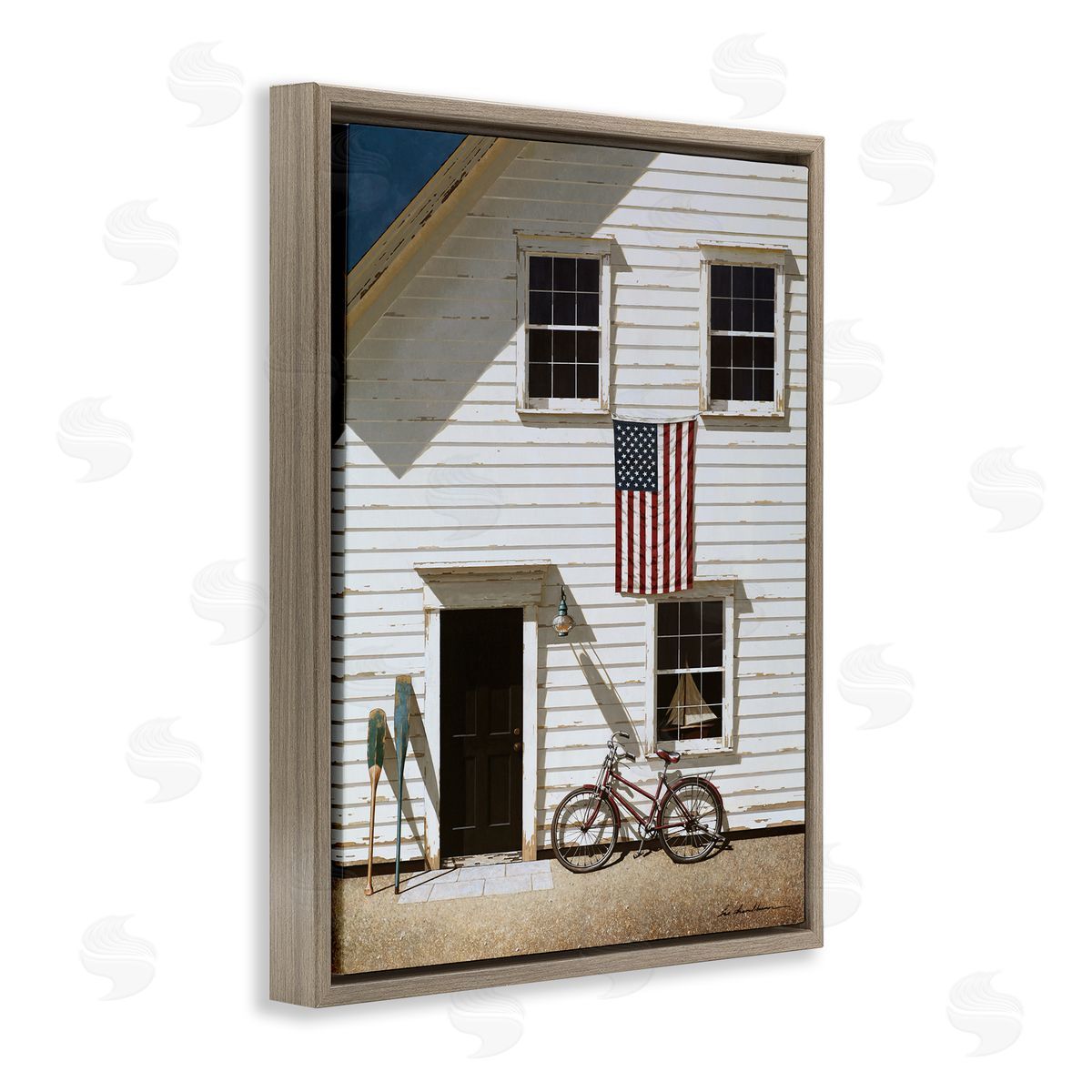 Americana Cape House Entrance Brown Floating Frame Canvas Wall Art, Home Decor by Zhen-Huan Lu