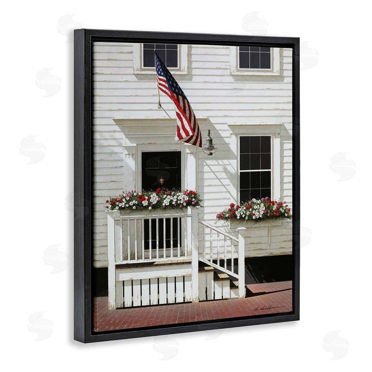 Americana Town House Entrance Black Floating Frame Canvas Wall Art, Home Decor by Zhen-Huan Lu