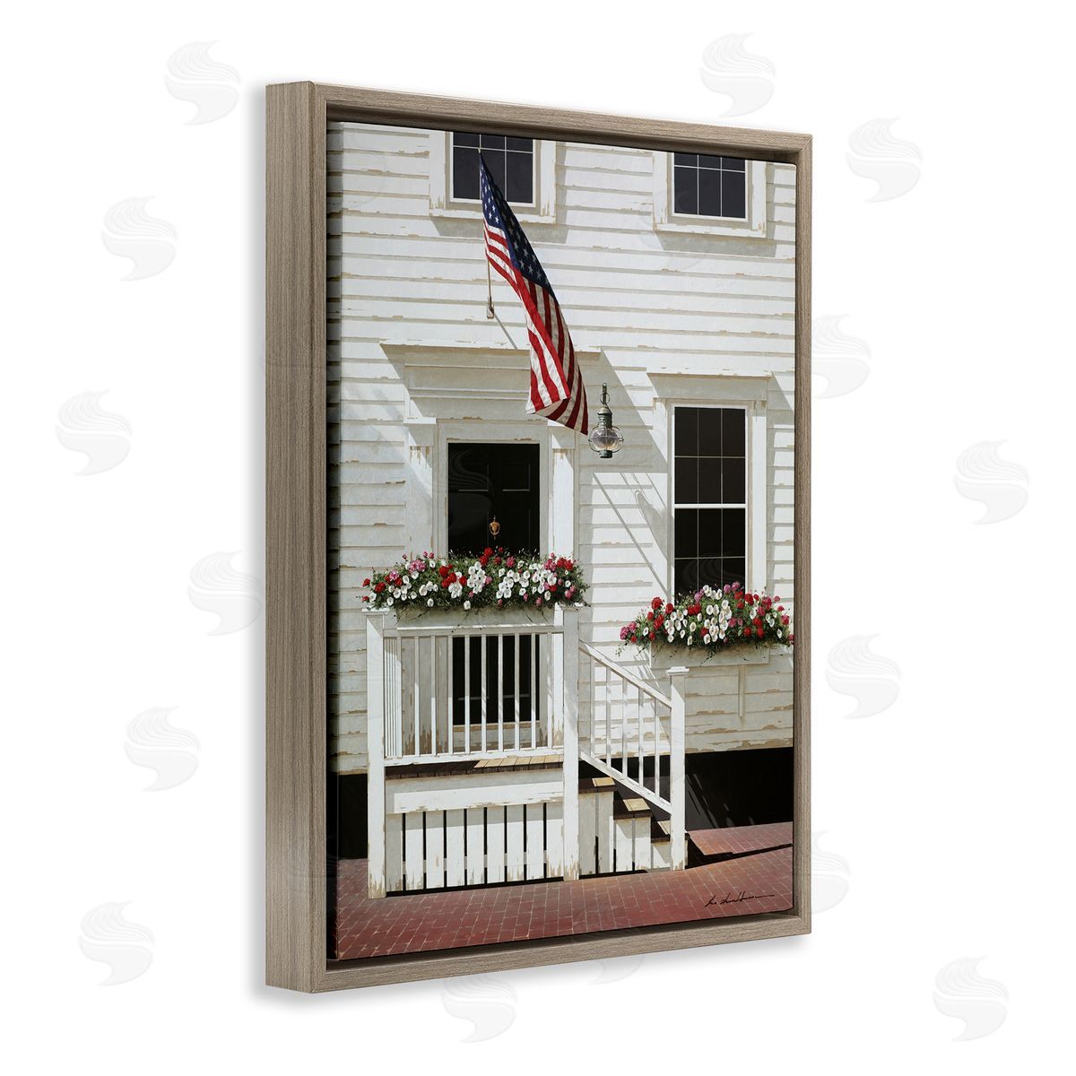 Americana Town House Entrance Brown Floating Frame Canvas Wall Art, Home Decor by Zhen-Huan Lu