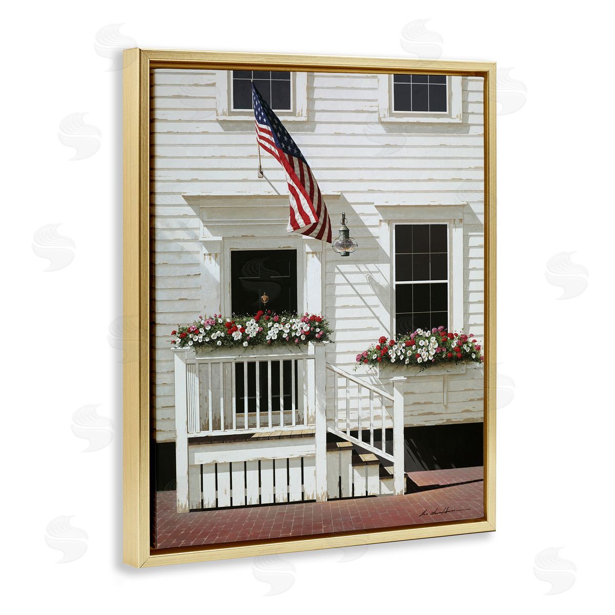 Americana Town House Entrance Gold Floating Frame Canvas Wall Art, Home Decor by Zhen-Huan Lu