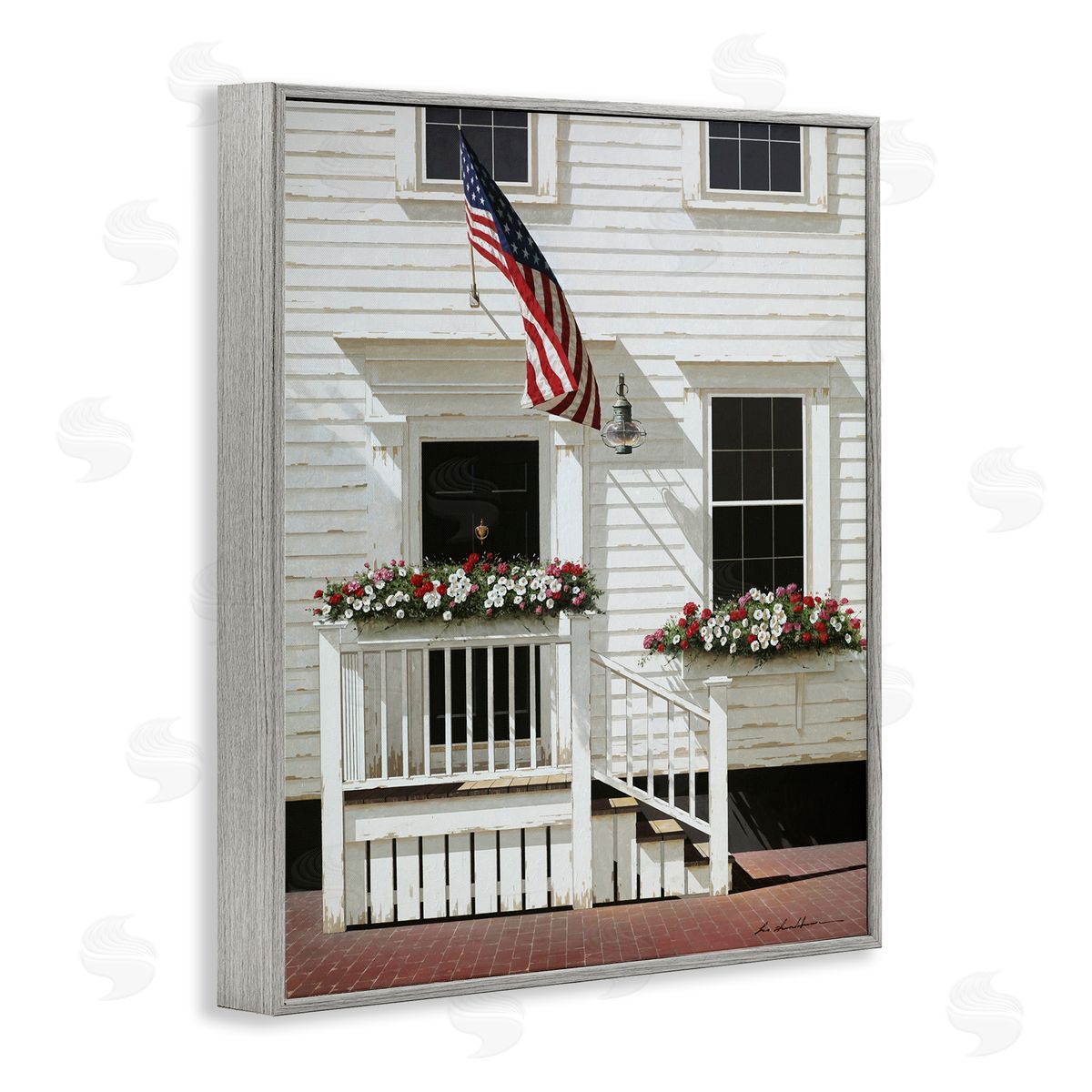 Americana Town House Entrance Grey Frame Print Wall Art, Home Decor by Zhen-Huan Lu