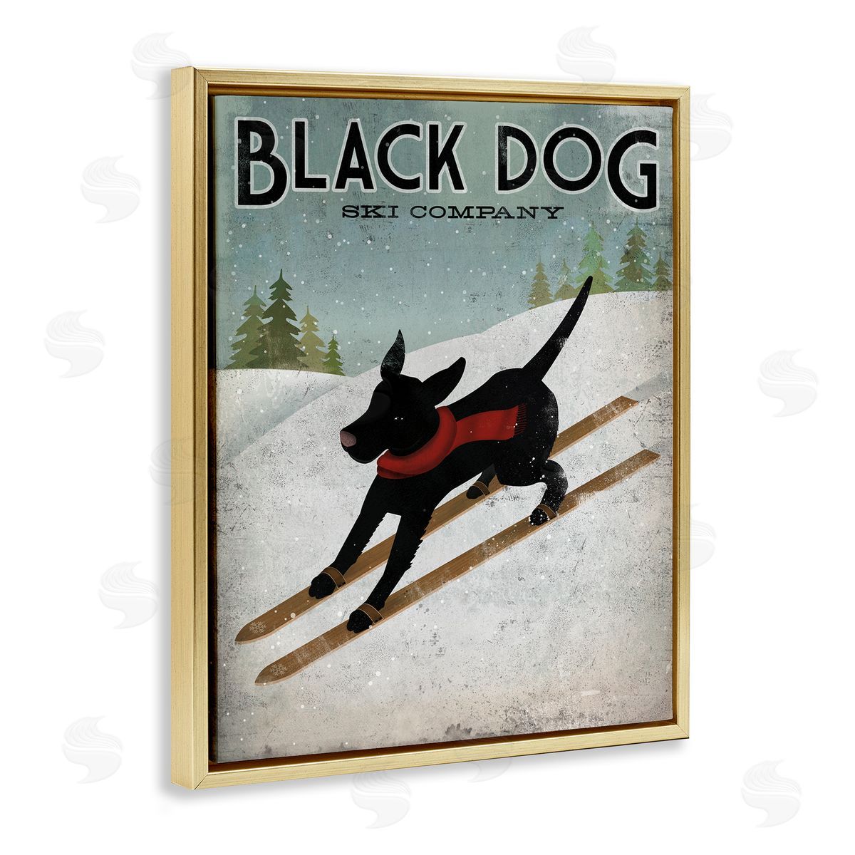 Black Dog Ski Company Gold Floating Frame Canvas Wall Art, Home Decor by Ryan Fowler