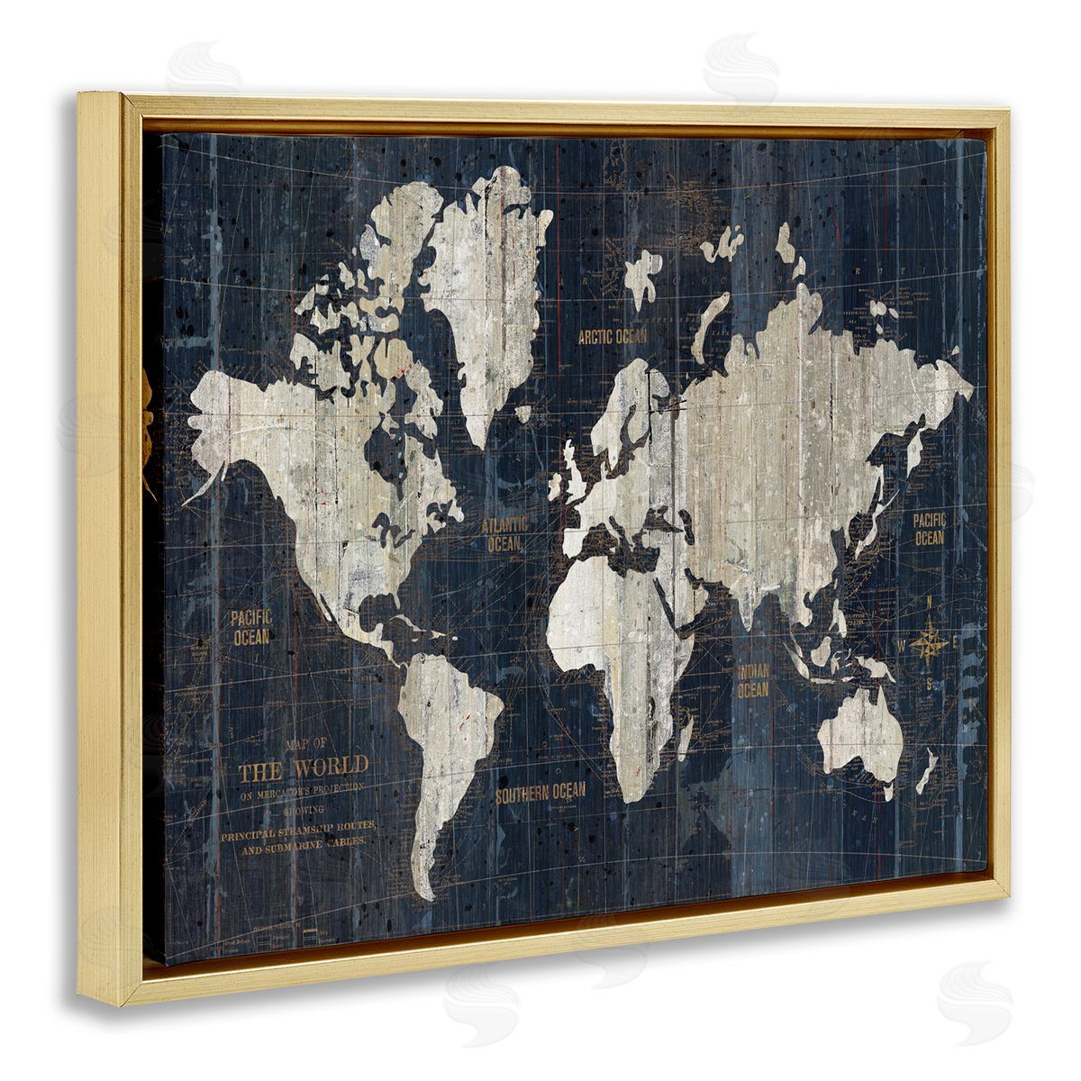 Distressed Antique World Map Gold Floating Frame Canvas Wall Art, Home Decor by Wild Apple Portfolio