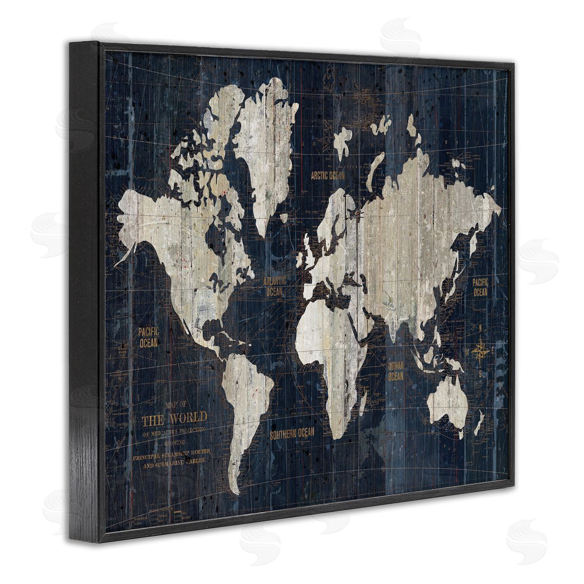 Distressed Antique World Map Black Frame Print Wall Art, Home Decor by Wild Apple Portfolio