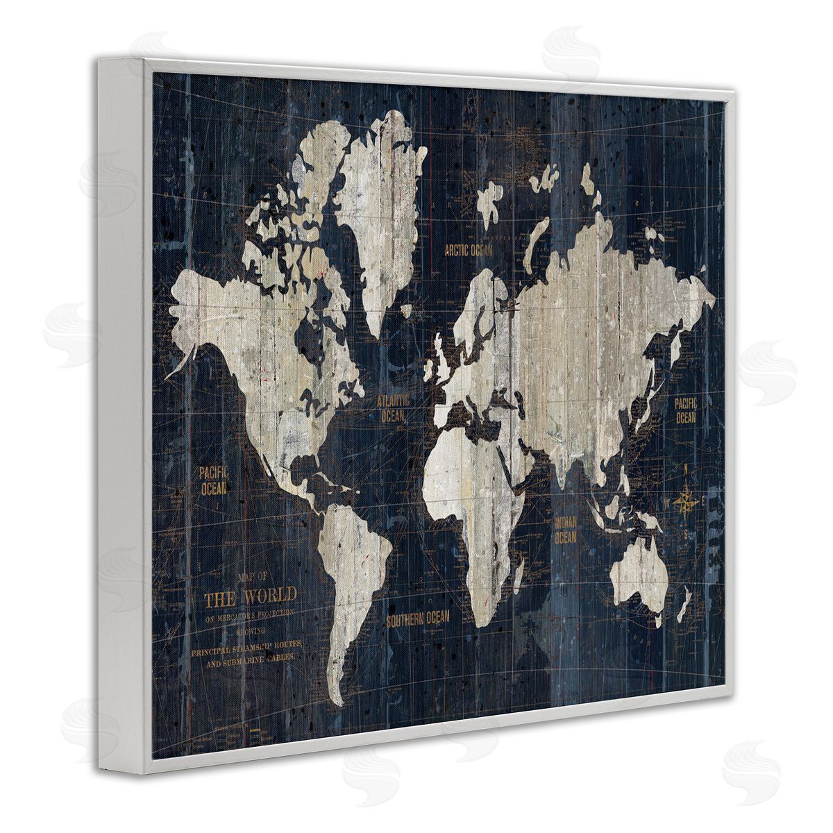 Distressed Antique World Map White Frame Print Wall Art, Home Decor by Wild Apple Portfolio