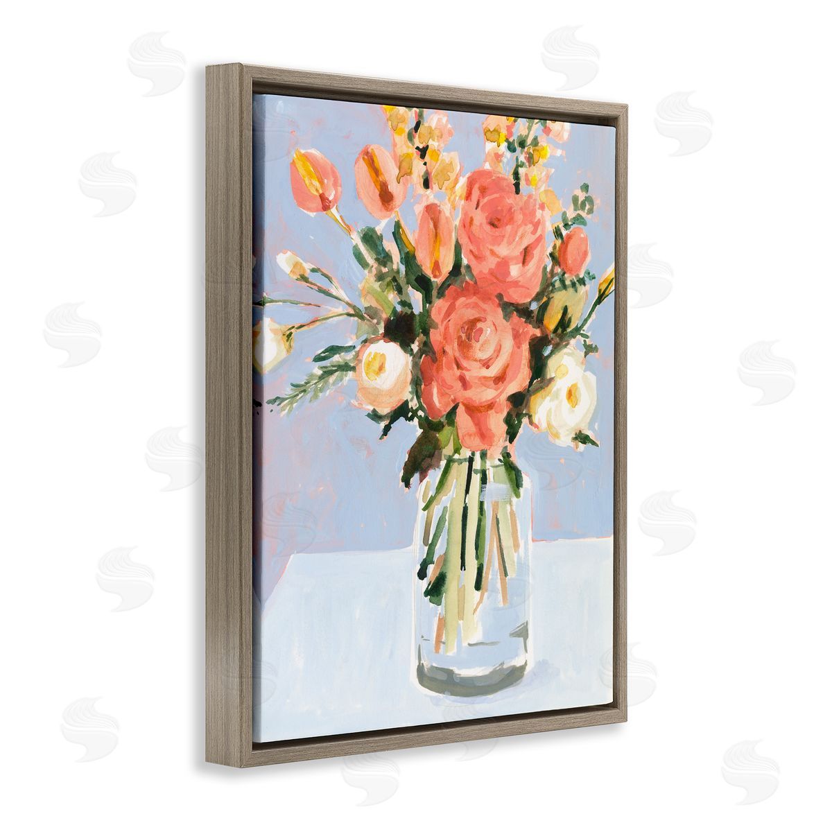 Blushing Florals Undone Arrangement Brown Floating Frame Canvas Wall Art, Home Decor by Victoria Borges