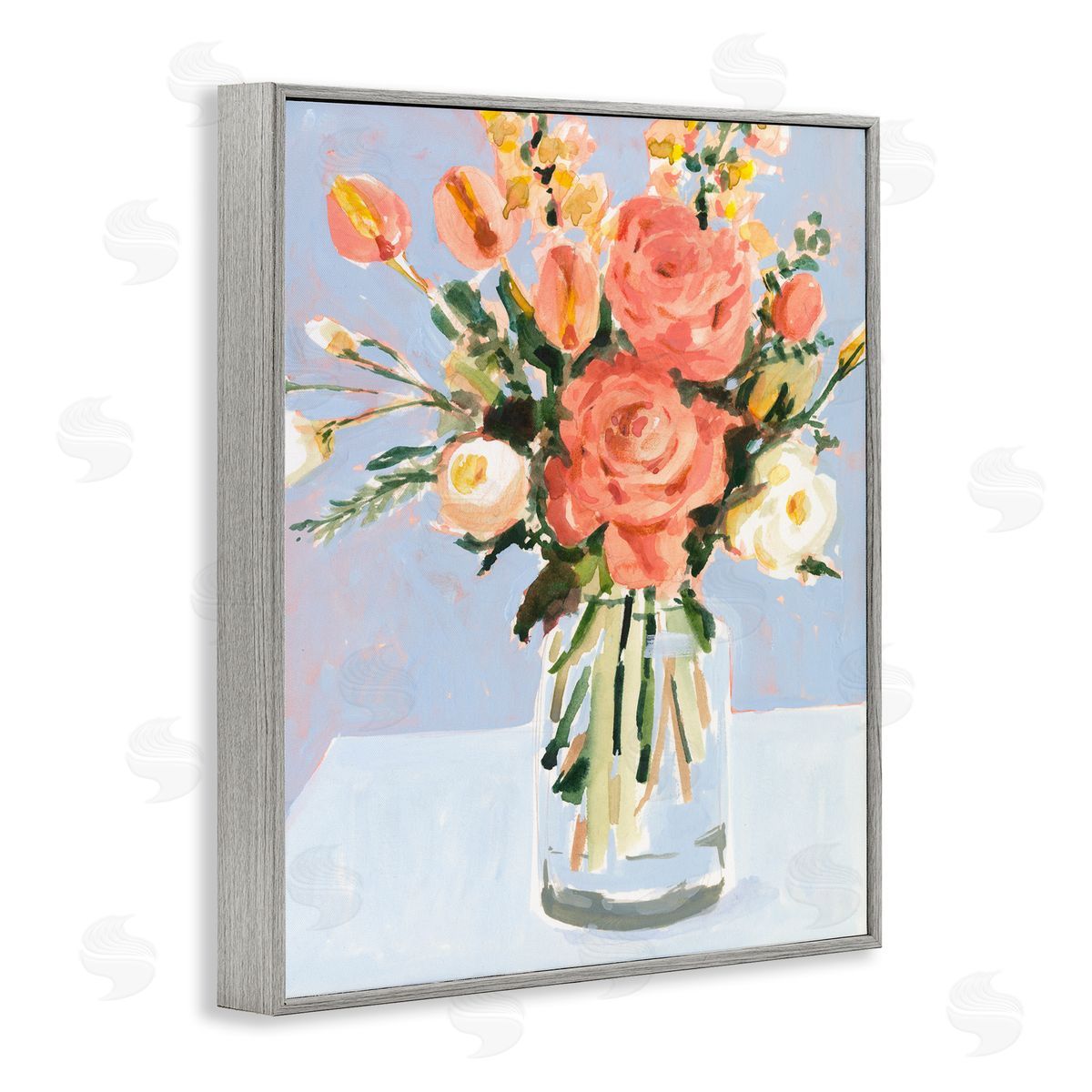 Blushing Florals Undone Arrangement Grey Frame Print Wall Art, Home Decor by Victoria Borges