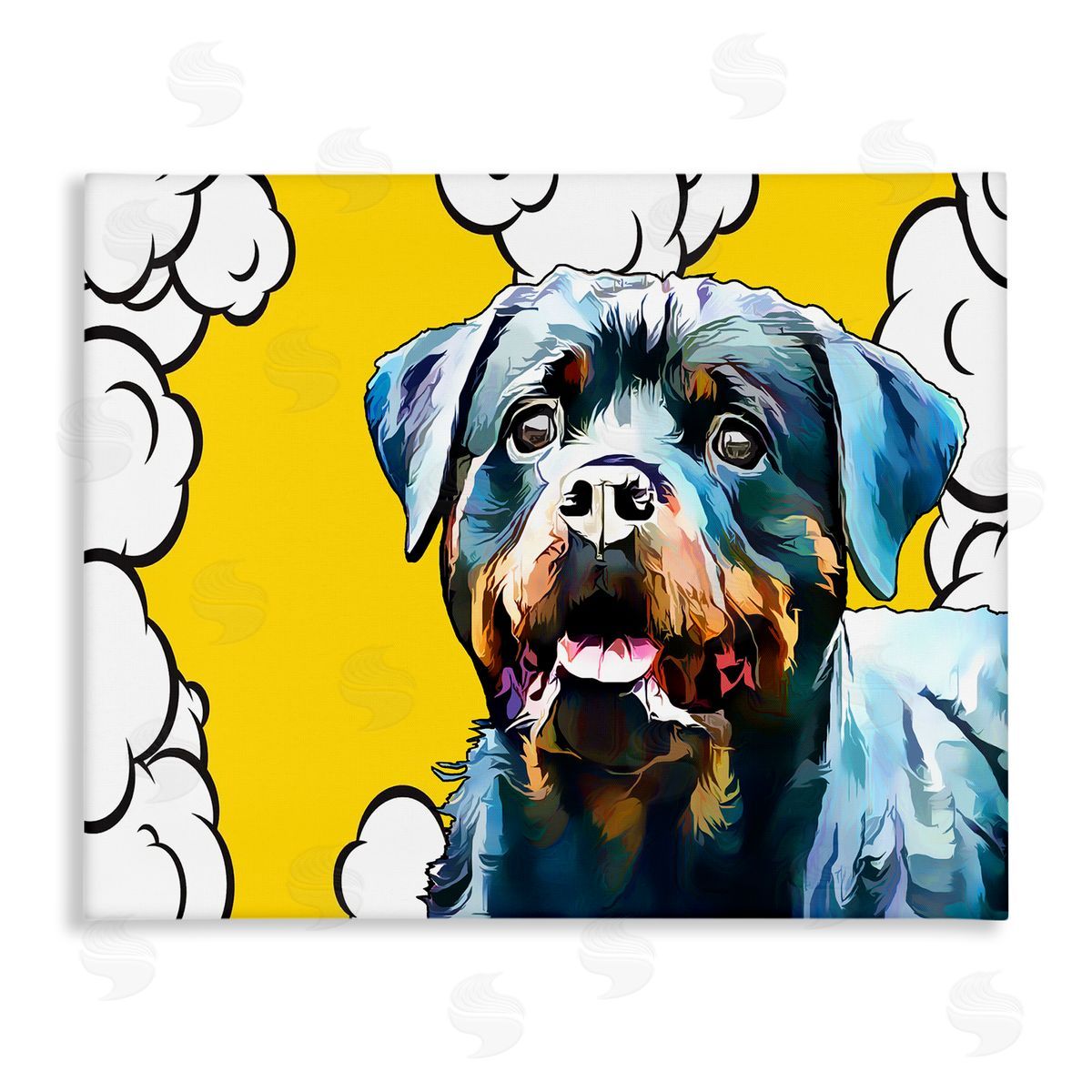 Rottweiler Dog Yellow Pop Art Canvas Wall Art, Home Decor by Kim Curinga