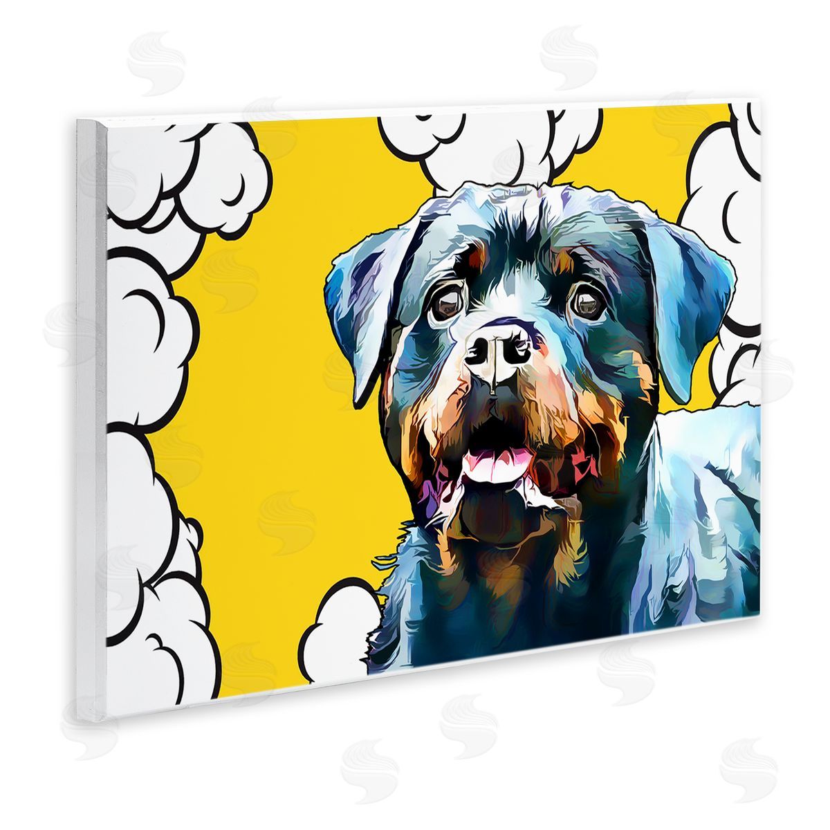 Rottweiler Dog Yellow Pop Art Wood Plaque Wall Art, Home Decor by Kim Curinga