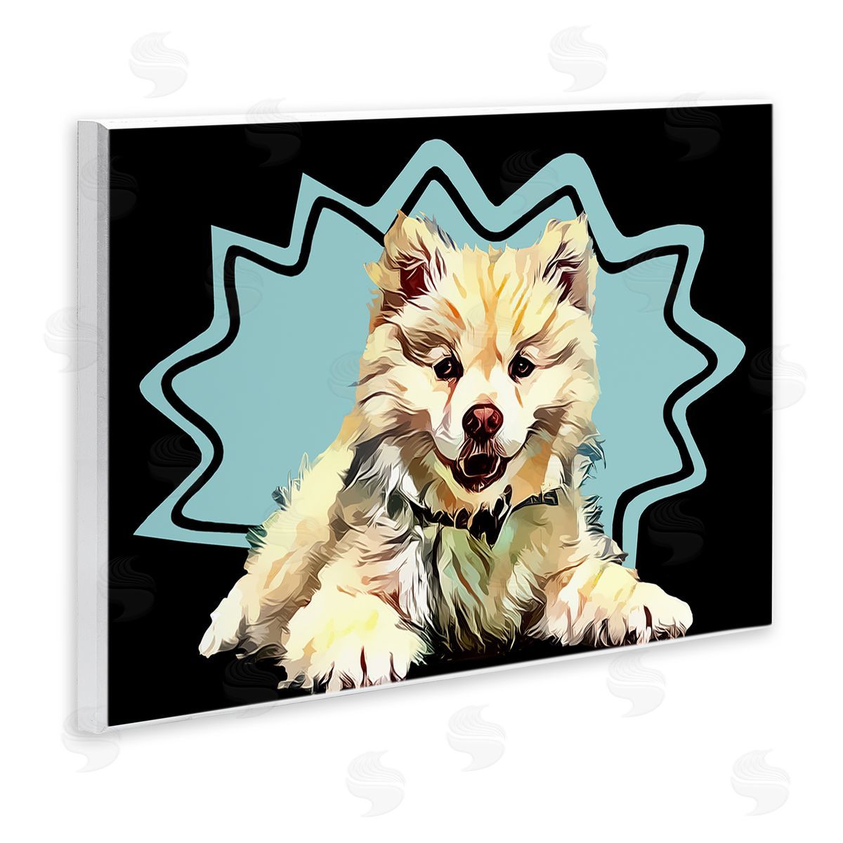 Spitz Fluffy Blue Pop Art Wood Plaque Wall Art, Home Decor by Kim Curinga