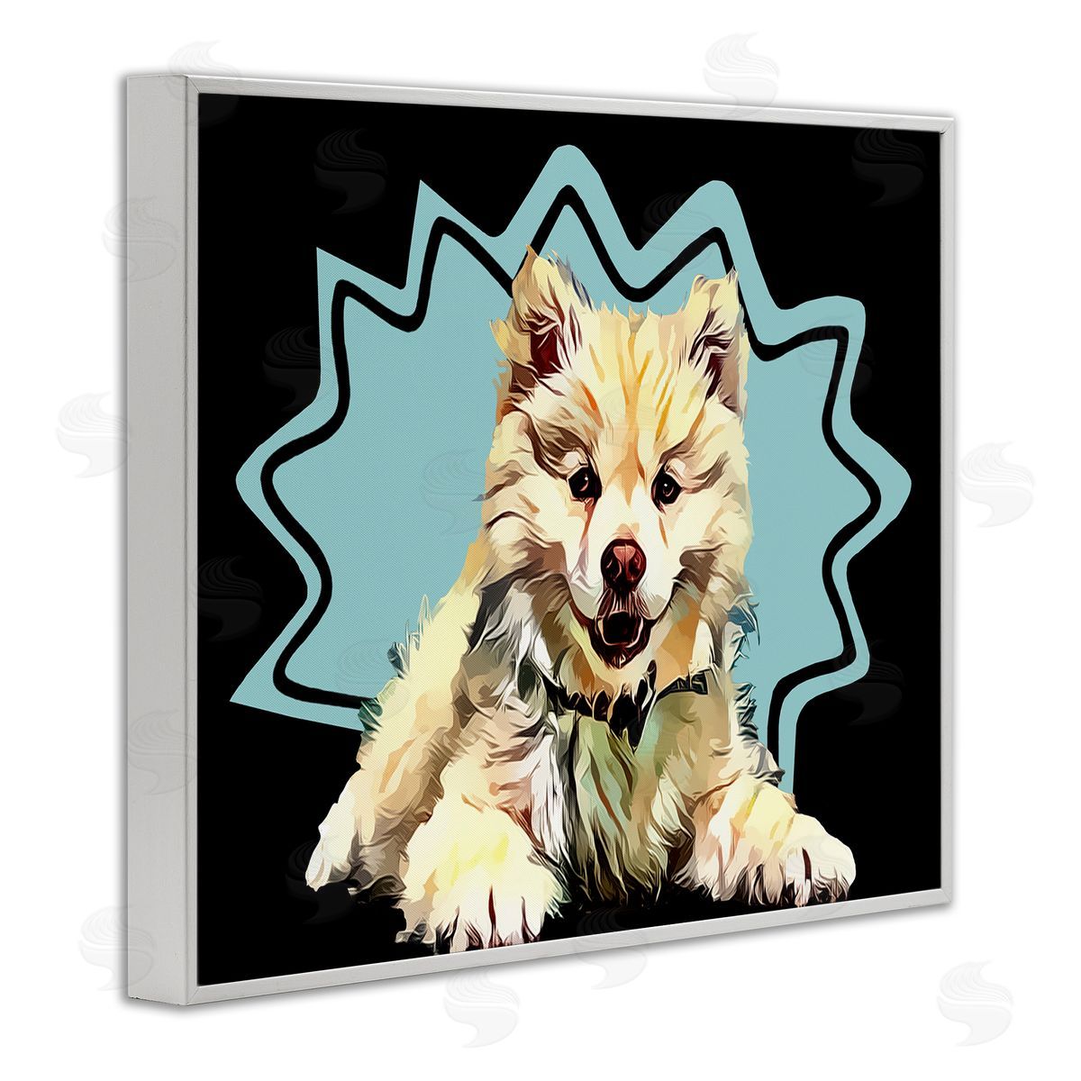 Spitz Fluffy Blue Pop Art White Frame Print Wall Art, Home Decor by Kim Curinga