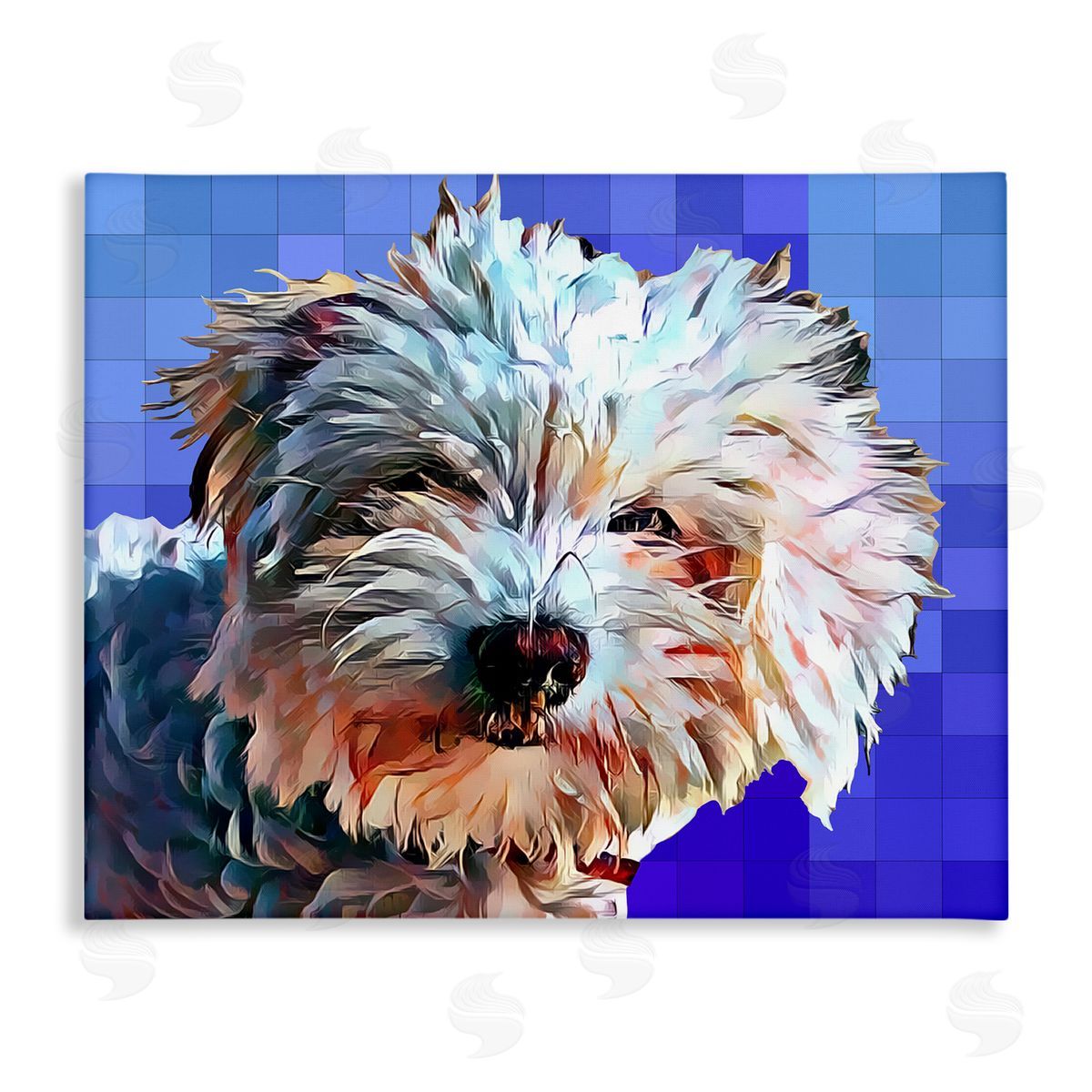 Bichon Puppy Blue Pattern Canvas Wall Art, Home Decor by Kim Curinga