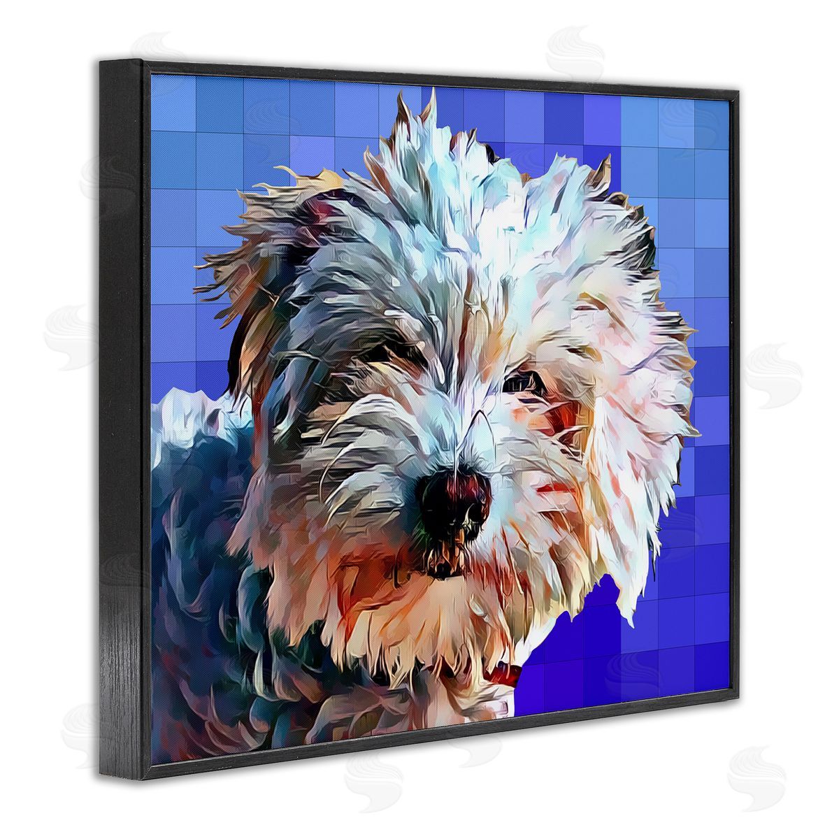 Bichon Puppy Blue Pattern Black Frame Print Wall Art, Home Decor by Kim Curinga