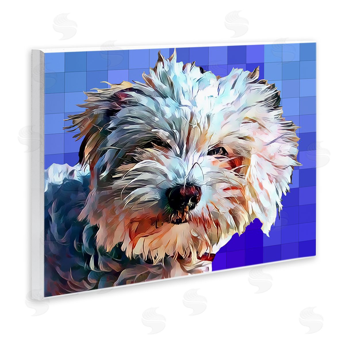 Bichon Puppy Blue Pattern Wood Plaque Wall Art, Home Decor by Kim Curinga