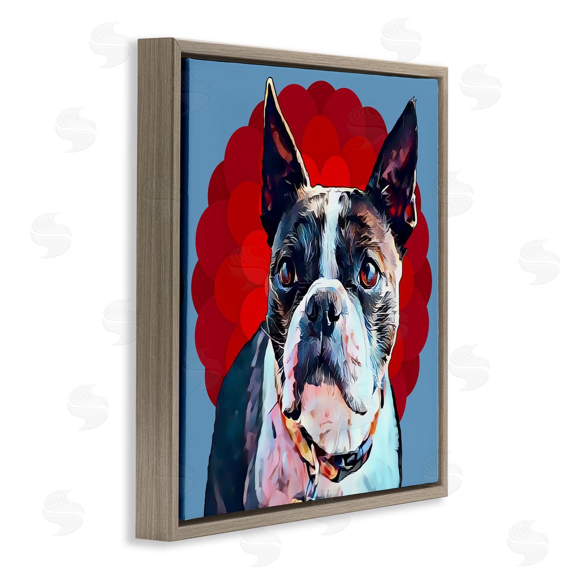 Terrier Dog Red Pop Art Brown Floating Frame Canvas Wall Art, Home Decor by Kim Curinga