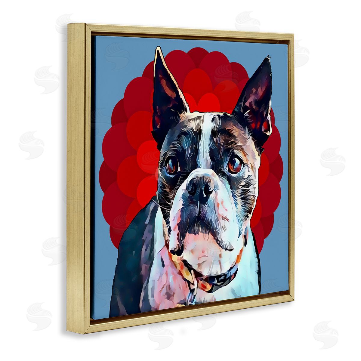 Terrier Dog Red Pop Art Gold Floating Frame Canvas Wall Art, Home Decor by Kim Curinga