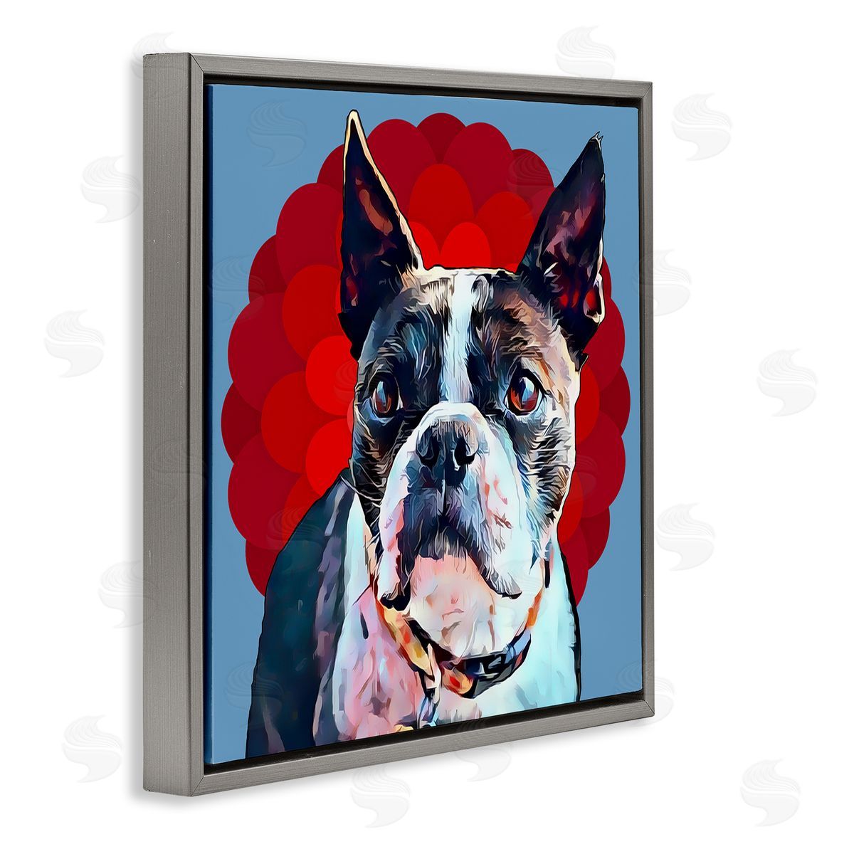 Terrier Dog Red Pop Art Grey Floating Frame Canvas Wall Art, Home Decor by Kim Curinga