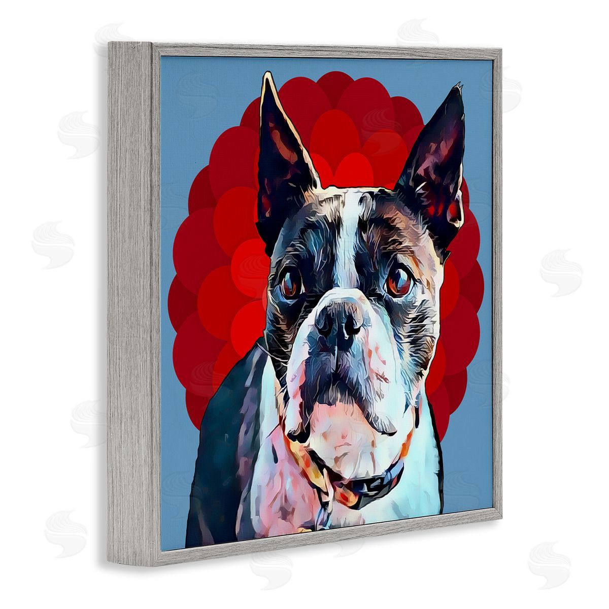 Terrier Dog Red Pop Art Grey Frame Print Wall Art, Home Decor by Kim Curinga