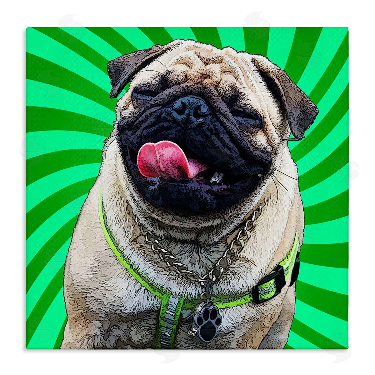 Pug Dog Green Pop Art Canvas Wall Art, Home Decor by Kim Curinga