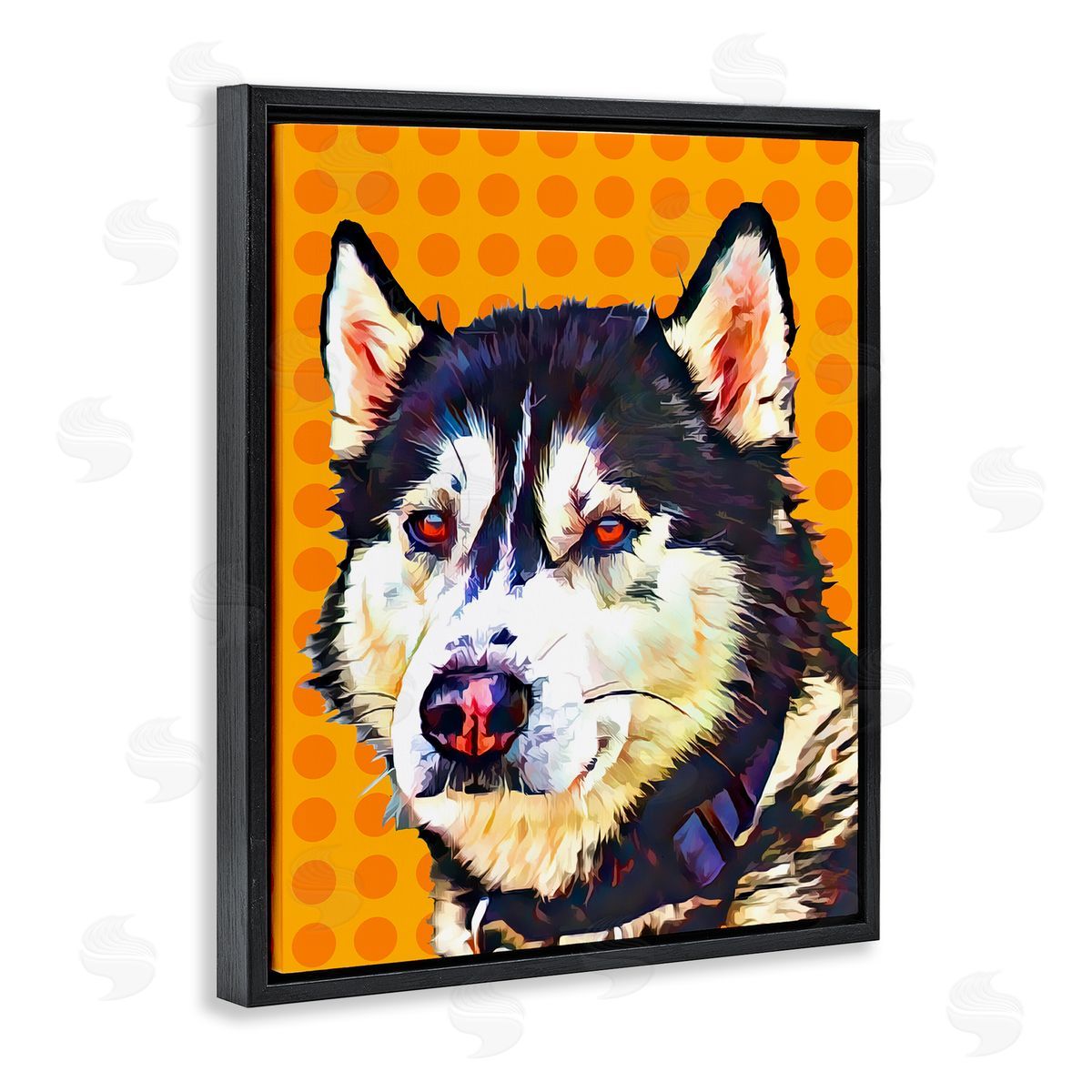 Husky Dog Orange Pop Art Black Floating Frame Canvas Wall Art, Home Decor by Kim Curinga
