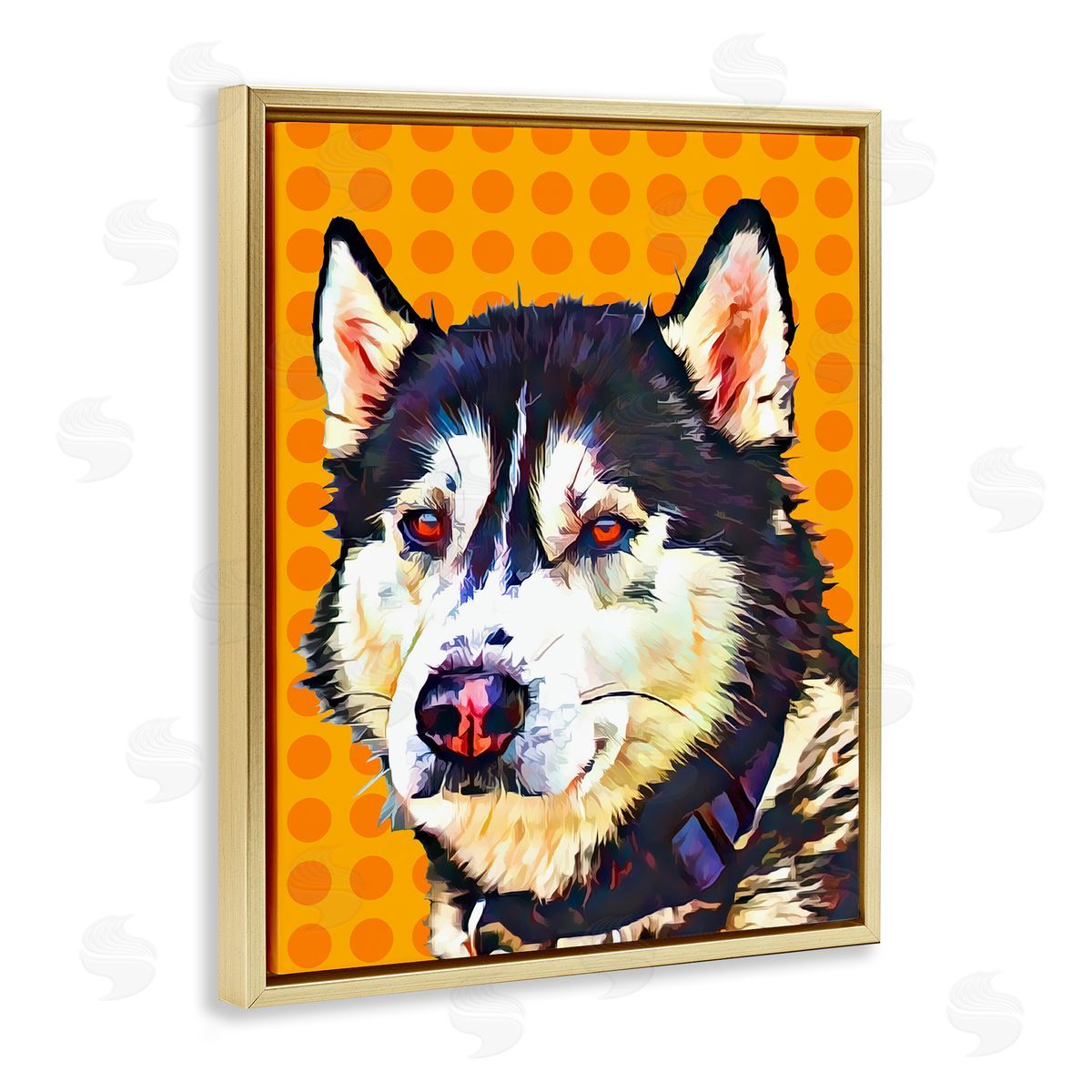 Husky Dog Orange Pop Art Gold Floating Frame Canvas Wall Art, Home Decor by Kim Curinga