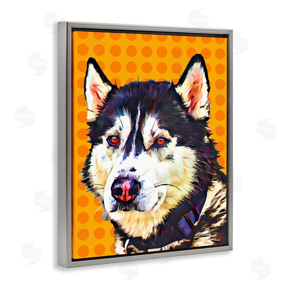 Husky Dog Orange Pop Art Grey Floating Frame Canvas Wall Art, Home Decor by Kim Curinga