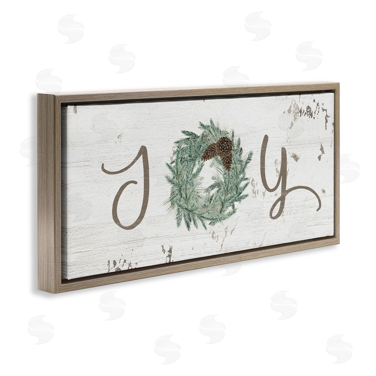 Joy Text Wreath Accent Brown Floating Frame Canvas Wall Art, Home Decor by Grace Popp