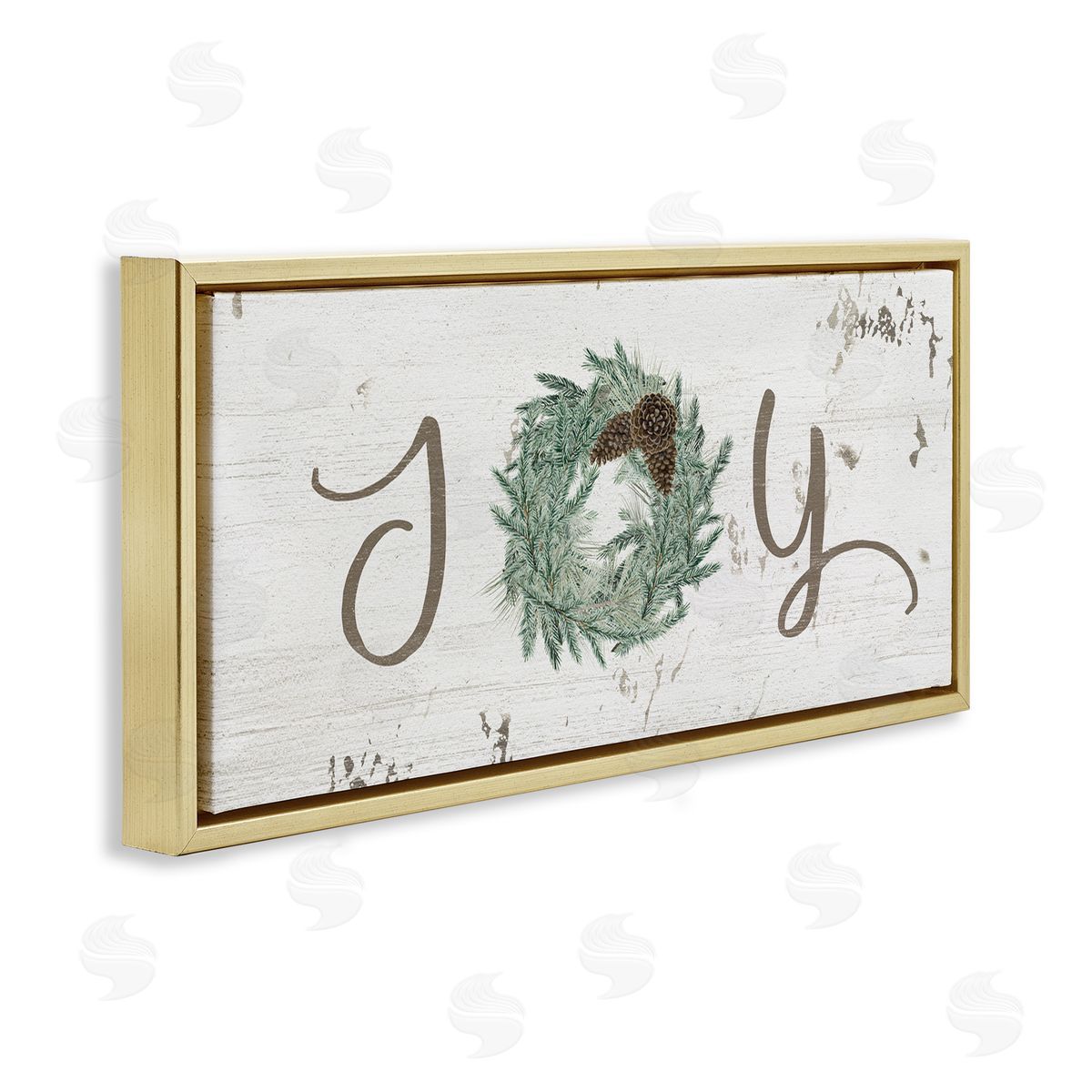 Joy Text Wreath Accent Gold Floating Frame Canvas Wall Art, Home Decor by Grace Popp