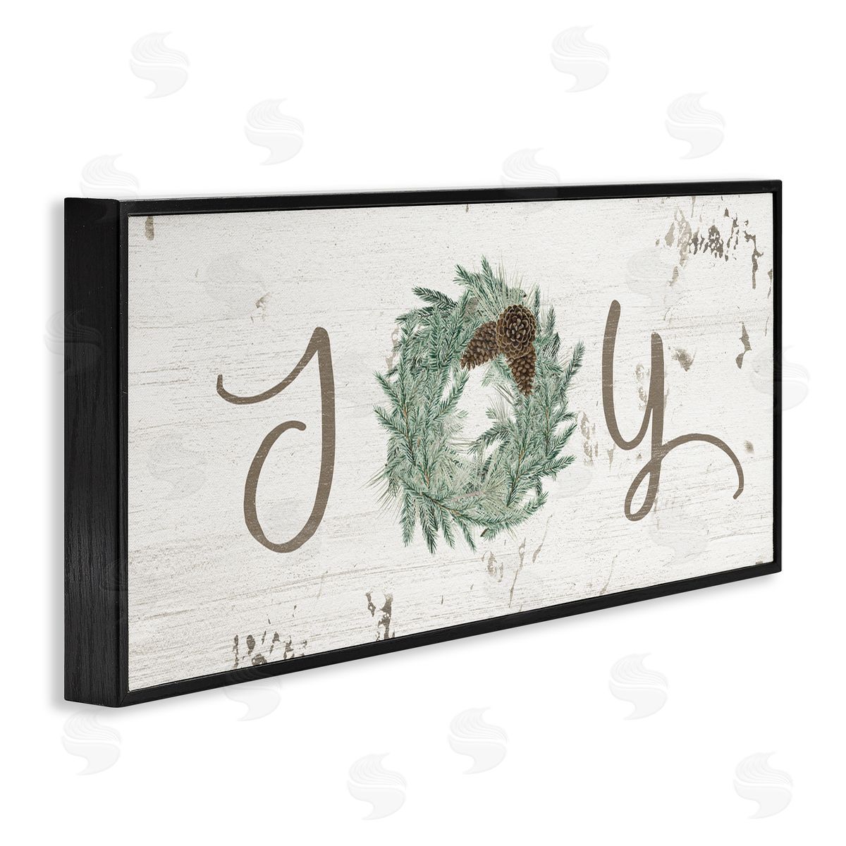 Joy Text Wreath Accent Black Frame Print Wall Art, Home Decor by Grace Popp