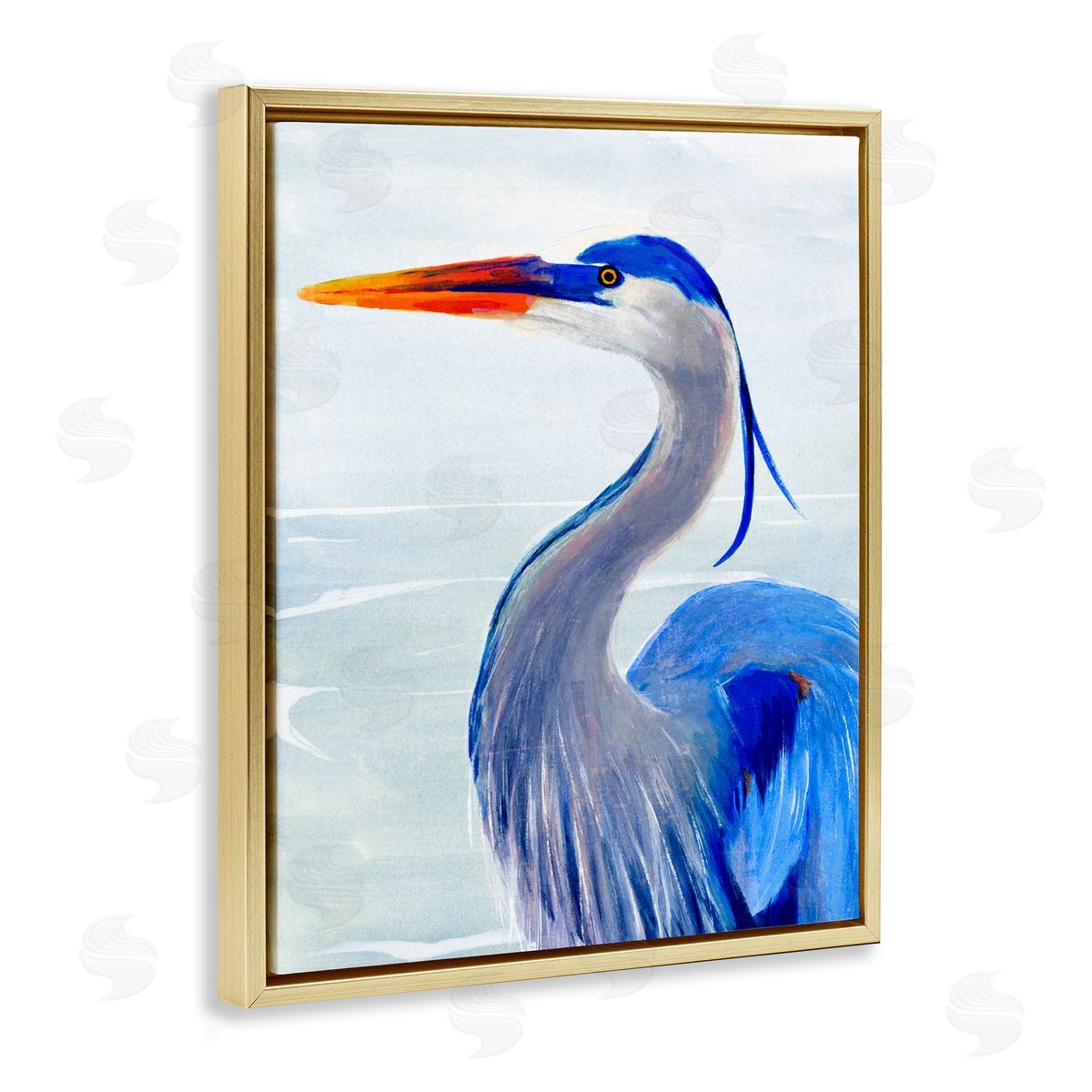 Blue Heron Coastal Portrait Gold Floating Frame Canvas Wall Art, Home Decor by Annie Warren