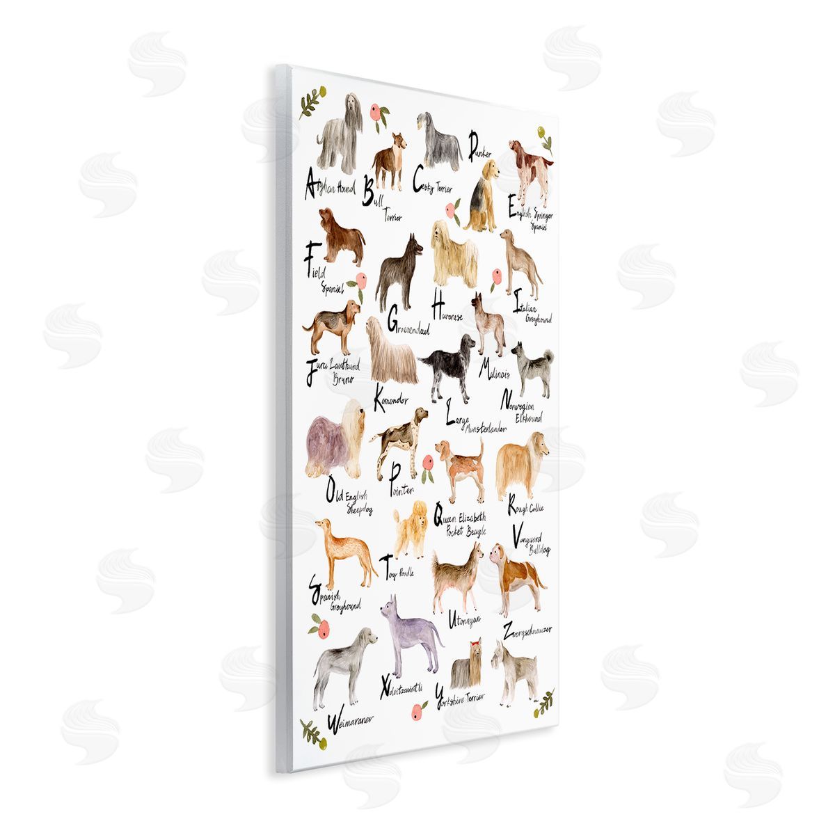 Dog Alphabet with Floral Accents Wood Plaque Wall Art, Home Decor by Melissa Wang