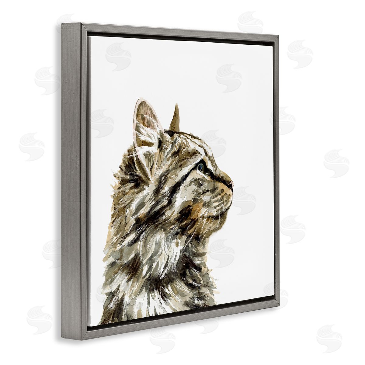Simple Tabby Cat Gaze Grey Floating Frame Canvas Wall Art, Home Decor by Victoria Barnes