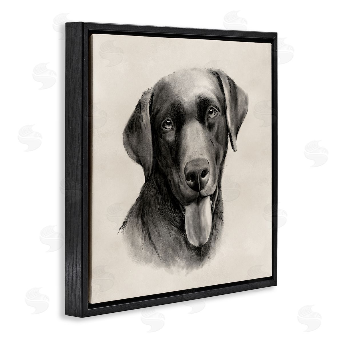 Sepia Labrador Dog Portrait Black Floating Frame Canvas Wall Art, Home Decor by Grace Popp