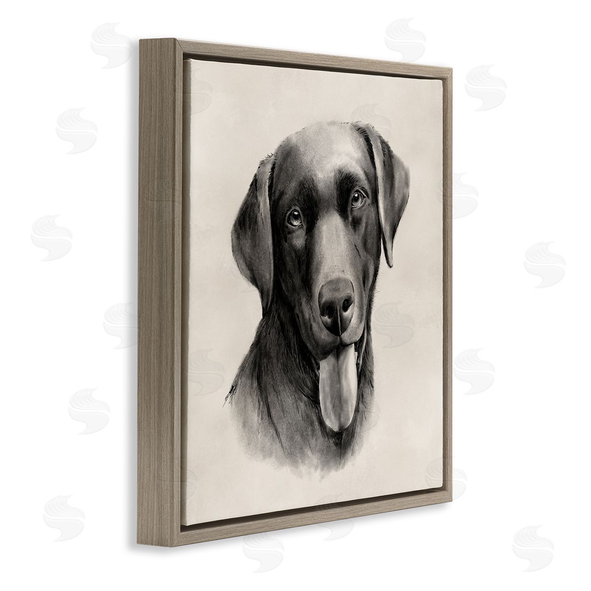 Sepia Labrador Dog Portrait Brown Floating Frame Canvas Wall Art, Home Decor by Grace Popp