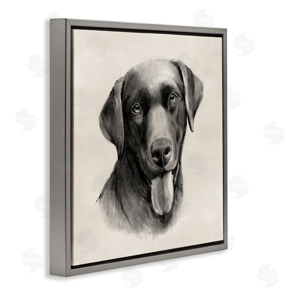 Sepia Labrador Dog Portrait Grey Floating Frame Canvas Wall Art, Home Decor by Grace Popp