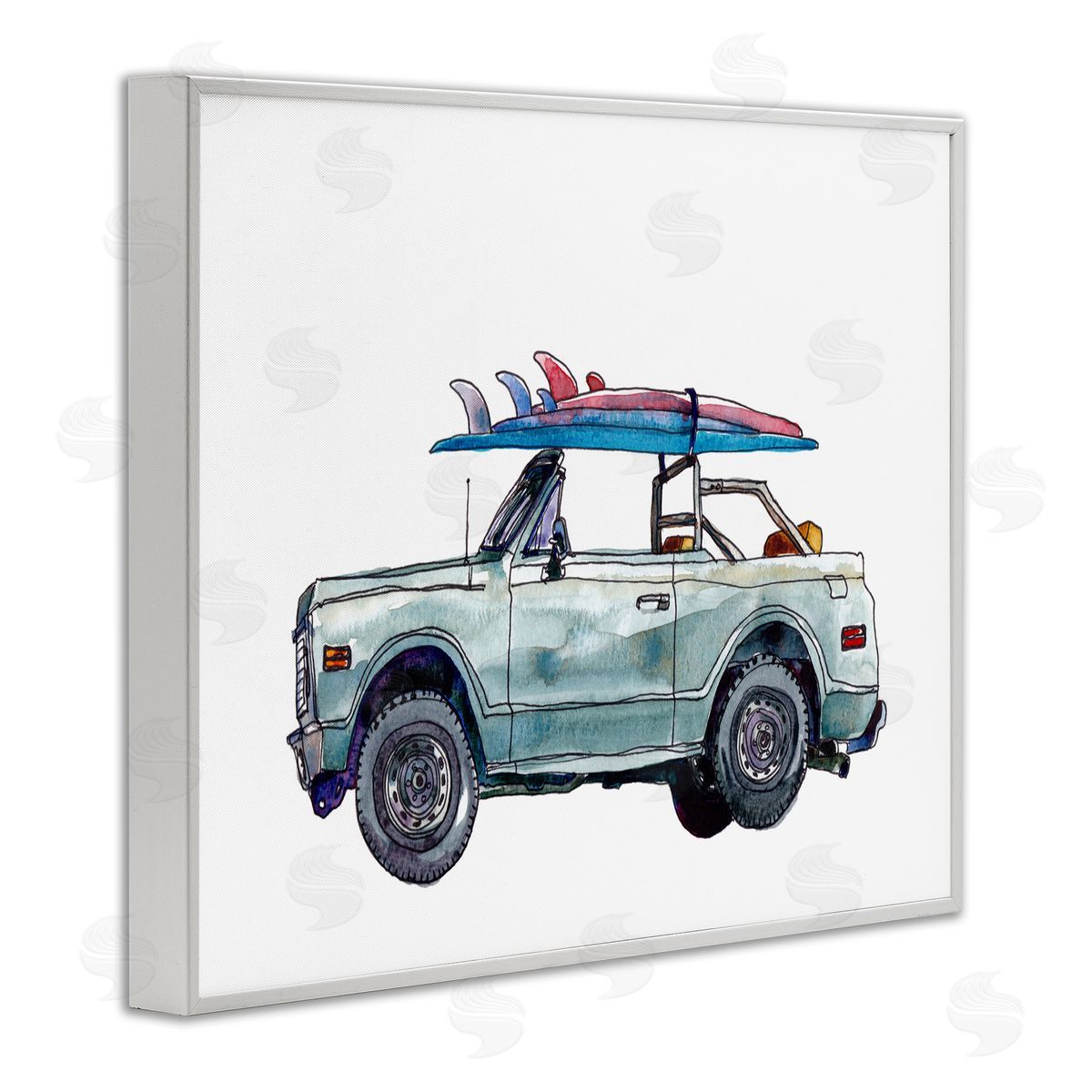 Beach Cruiser with Surfboard White Frame Print Wall Art, Home Decor by Paul McCreery
