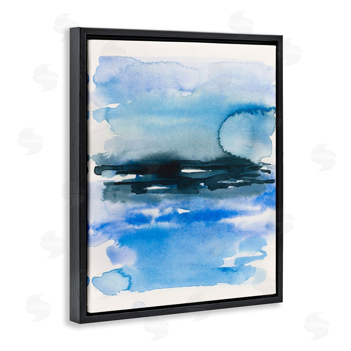 Abstract Sea Scape Watercolor Black Floating Frame Canvas Wall Art, Home Decor by Victoria Barnes