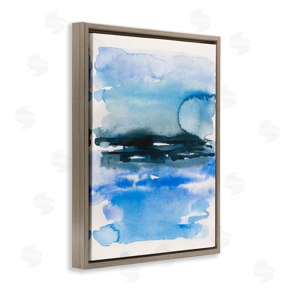 Abstract Sea Scape Watercolor Brown Floating Frame Canvas Wall Art, Home Decor by Victoria Barnes