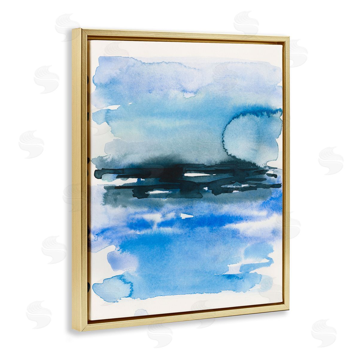 Abstract Sea Scape Watercolor Gold Floating Frame Canvas Wall Art, Home Decor by Victoria Barnes